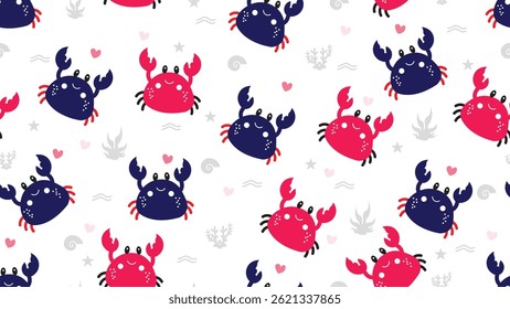 Cute crab Seamless Pattern Background. Crab illustration pattern. Crab, childish background. Perfect for fabrics, textile, wallpaper, and decor. SSTKbackgrounds