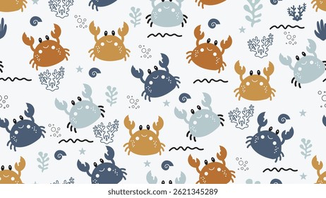 Cute crab Seamless Pattern Background. Crab illustration pattern. Crab, childish background. Perfect for fabrics, textile, wallpaper, and decor. SSTKbackgrounds