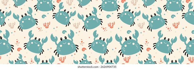 Cute crab Seamless Pattern Background. Crab illustration pattern. Crab, childish background. Perfect for fabrics, textile, wallpaper, and decor. SSTKbackgrounds