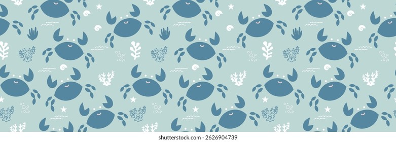 Cute crab Seamless Pattern Background. Crab illustration pattern. Crab, childish background. Perfect for fabrics, textile, wallpaper, and decor. SSTKbackgrounds