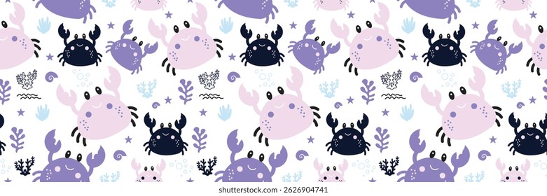 Cute crab Seamless Pattern Background. Crab illustration pattern. Crab, childish background. Perfect for fabrics, textile, wallpaper, and decor. SSTKbackgrounds