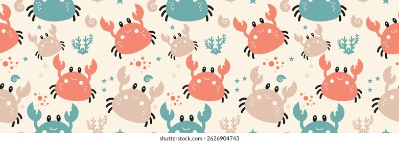 Cute crab Seamless Pattern Background. Crab illustration pattern. Crab, childish background. Perfect for fabrics, textile, wallpaper, and decor. SSTKbackgrounds