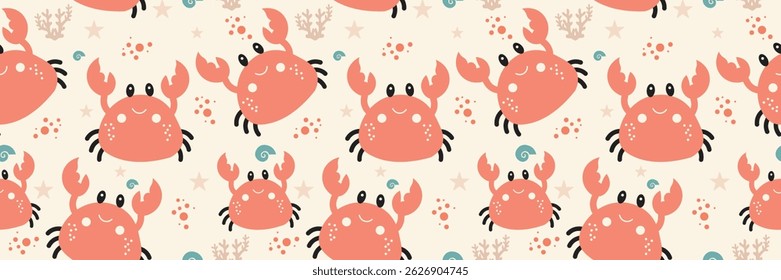 Cute crab Seamless Pattern Background. Crab illustration pattern. Crab, childish background. Perfect for fabrics, textile, wallpaper, and decor. SSTKbackgrounds