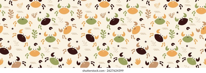 Cute crab Seamless Pattern Background. Crab illustration pattern. Crab, childish background. Perfect for fabrics, textile, wallpaper, and decor. SSTKbackgrounds