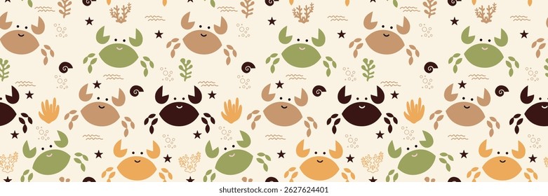 Cute crab Seamless Pattern Background. Crab illustration pattern. Crab, childish background. Perfect for fabrics, textile, wallpaper, and decor. SSTKbackgrounds