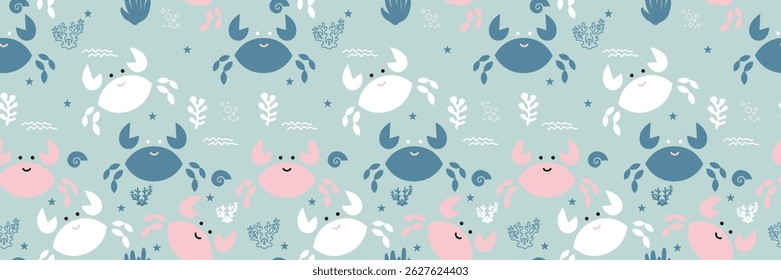 Cute crab Seamless Pattern Background. Crab illustration pattern. Crab, childish background. Perfect for fabrics, textile, wallpaper, and decor. SSTKbackgrounds