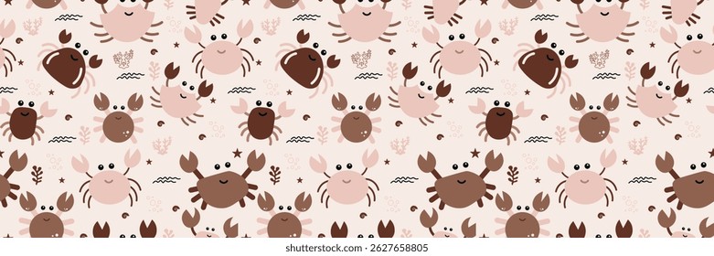 Cute crab Seamless Pattern Background. Crab illustration pattern. Crab, childish background. Perfect for fabrics, textile, wallpaper, and decor. SSTKbackgrounds