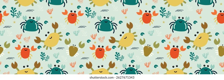 Cute crab Seamless Pattern Background. Crab illustration pattern. Crab, childish background. Perfect for fabrics, textile, wallpaper, and decor. SSTKbackgrounds