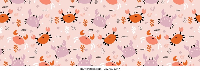 Cute crab Seamless Pattern Background. Crab illustration pattern. Crab, childish background. Perfect for fabrics, textile, wallpaper, and decor. SSTKbackgrounds