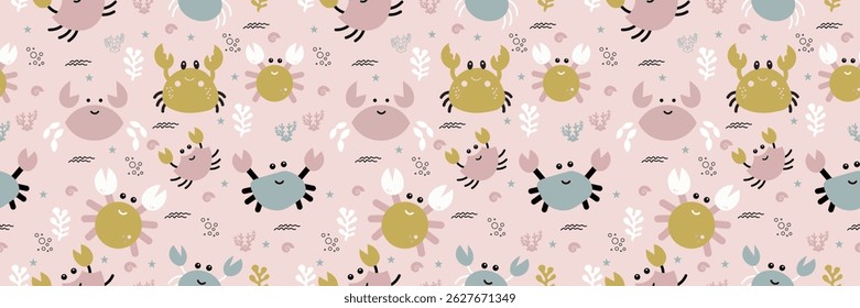 Cute crab Seamless Pattern Background. Crab illustration pattern. Crab, childish background. Perfect for fabrics, textile, wallpaper, and decor. SSTKbackgrounds