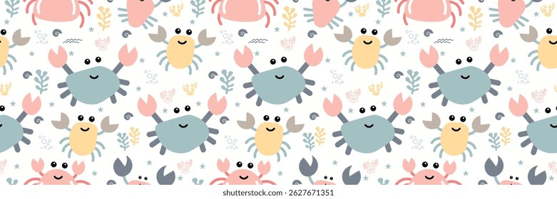 Cute crab Seamless Pattern Background. Crab illustration pattern. Crab, childish background. Perfect for fabrics, textile, wallpaper, and decor. SSTKbackgrounds