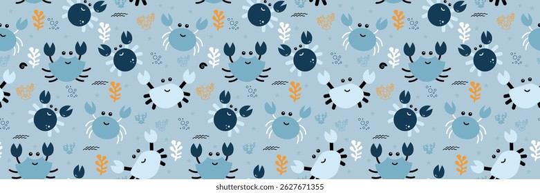Cute crab Seamless Pattern Background. Crab illustration pattern. Crab, childish background. Perfect for fabrics, textile, wallpaper, and decor. SSTKbackgrounds