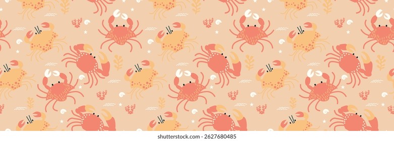 Cute crab Seamless Pattern Background. Crab illustration pattern. Crab, childish background. Perfect for fabrics, textile, wallpaper, and decor. SSTKbackgrounds