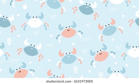 Cute crab Seamless Pattern Background. Crab illustration pattern. Crab, childish background. Perfect for fabrics, textile, wallpaper, and decor. SSTKbackgrounds