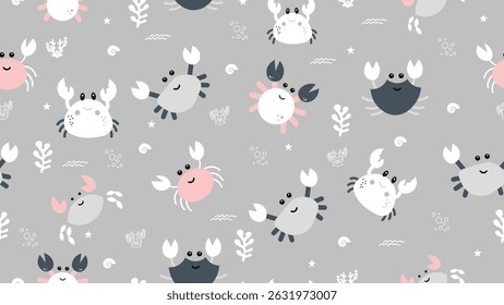 Cute crab Seamless Pattern Background. Crab illustration pattern. Crab, childish background. Perfect for fabrics, textile, wallpaper, and decor. SSTKbackgrounds