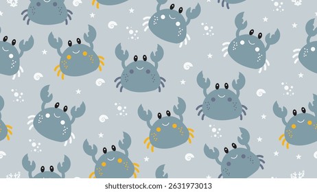 Cute crab Seamless Pattern Background. Crab illustration pattern. Crab, childish background. Perfect for fabrics, textile, wallpaper, and decor. SSTKbackgrounds