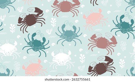 Cute crab Seamless Pattern Background. Crab illustration pattern. Crab, childish background. Perfect for fabrics, textile, wallpaper, and decor. SSTKbackgrounds