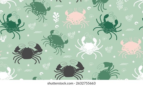 Cute crab Seamless Pattern Background. Crab illustration pattern. Crab, childish background. Perfect for fabrics, textile, wallpaper, and decor. SSTKbackgrounds