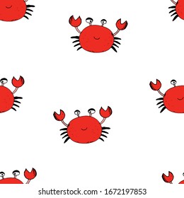 Cute Crab Nahtlose Muster, Cartoon Hand gezeichnete Animal Doodles Vektorillustration Illustration Hintergrund.