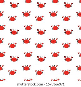 Cute Crab Seamless Pattern, Cartoon Hand Drawn Animal Doodles Vector Illustration Background.
