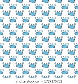 Cute Crab Seamless Pattern, Cartoon Hand Drawn Animal Doodles Vector Illustration Background.
