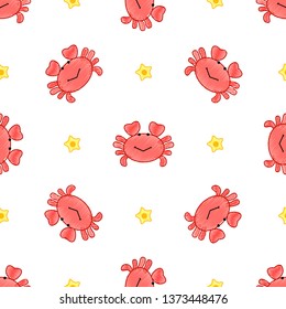 Cute crab seamless pattern. Red