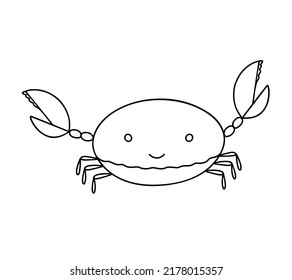 Cute crab simple doodle outline vector illustration, sea creature, coloring page, printable worksheet, image for kid poster, clipart, mascot