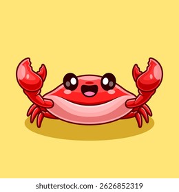 Caranguejo bonito sorridente ícone do vetor do desenho animado ilustração. Animal Nature Icon Concept Vetor Premium Isolado. Estilo de Desenho Animado Plano