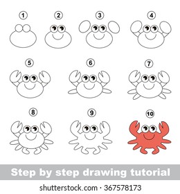 Cute Crab. Step By Step Drawing Tutorial. 