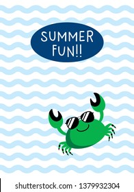 cute crab summer fun vector