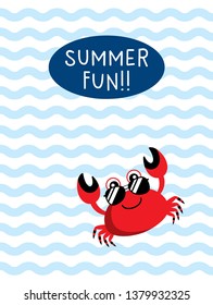 cute crab summer fun vector