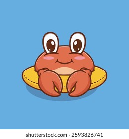 Cute crab swimming circle vector children's illustration Q version vector cartoon illustration