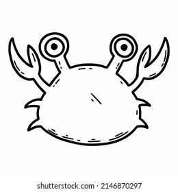 Cangrejo lindo. Ilustración del doodle vectorial. Libro de Colores para niños con animales de mar.