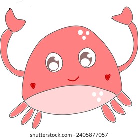 Cute crab, cute crab, vector icon, mascot logo, cartoon animal style. Sea creature, illustration for print, design.