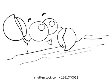 Cute crab vector illustration.  Black and white illustration for coloring book.