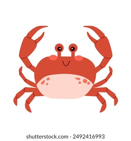 Cute  crab. Vector illustration on white background. Sea animal. Children's illustration in cartoon flat style . Underwater life.