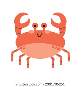 Cute crab. Vektorgrafik einer roten Krabbe. Meerestiere. Kindergrafik im Cartoon-Stil. Unterwasserleben. Weißer, isolierter Hintergrund.