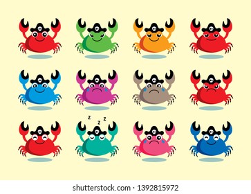 cute crab wears pirate hat cartoon vector collection