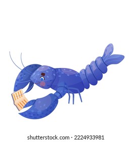 Cute crab yabby reading book. Animals read. Educational illustration for children. Cartoon cute animal.