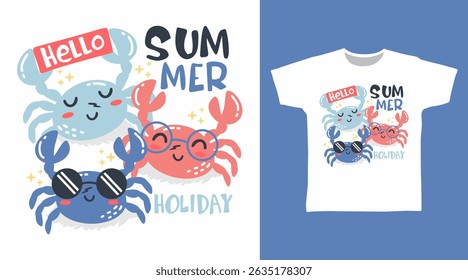 Cute crabs hand drawn illustration vector, ready for print on t-shirt and other uses.