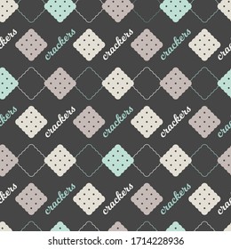 Cute Crackers Vector Cartoon in Black background Color, Food Seamless Pattern.