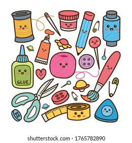 Cute craft equipment doodle style illustration