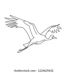 Cute crane cartoon character, vector illustration. Coloring book for kids.