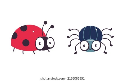 Cute Crawling Ladybug with Small Black Spot and Beetle as Garden Bug Vector Set