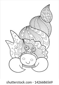 Cute crayfish antistress doodle coloring book page for adult
