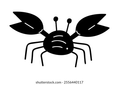 A cute crayfish in black and white colors. Doodle clip art for your projects.