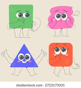 Conjunto de elementos de forma de carácter de lápiz lindo con expresión facial. Ilustración vectorial dibujada a mano.