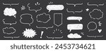 Cute crayon frame speech bubble set. Crayon chalkboard background speech bubble frame. Hand drawn chalk pencil dialog balloon, japan handwriting doodle text cloud. Vector illustration