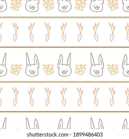 Cute crayon scribble easter rabbit kid doodle background. Hand drawn earthy whimsical motif seamless pattern. Naive simple character cartoon for minimal baby nursery decor. Neutral scandi style unisex