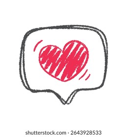 Cute crayon style heart drawing inside a speech bubble, symbolizing love, kindness, care, support, and emotional expression in communication. Perfect for children and positive messages.